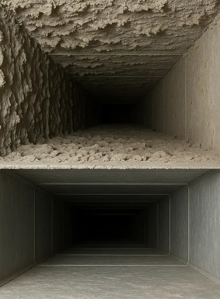 Before and after duct cleaning in Mission Bend Texas home